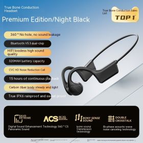 Real Bone Conduction Bluetooth Headset Non In-ear Waterproof (Option: Black VIP Version)
