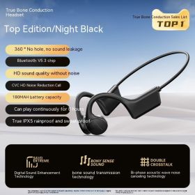 Real Bone Conduction Bluetooth Headset Non In-ear Waterproof (Option: Black Top Version)