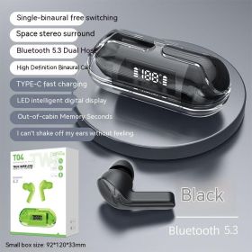 Wireless Digital Display Bilateral Stereo Transparent Bluetooth Headset (Option: Neutral Boxed T04 Black)