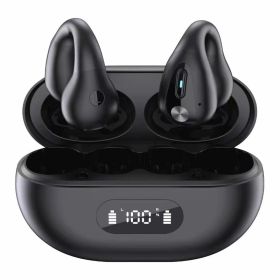 Non-in-ear Clip Wireless Bluetooth Headset Noise Reduction Air Conduction Clip Sports (Color: Black)