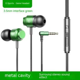 Metal Magnetic In-ear Wired Headset HD Sound Quality Wire Control (Option: Green Round Hole)