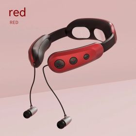 Cervical Spine Massage Instrument Bluetooth Headset 2-in-1 Intelligent Pulse Hot Compress Physiotherapy Micro (Option: English Packaging-KH980 Voice Bluetooth Red-USB)