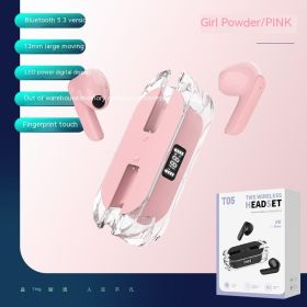 Transparent Bluetooth Headset Wireless Digital Display Bilateral Stereo (Color: Pink)