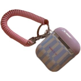 Wireless Bluetooth Earphone Protective Case With Pendant (Option: Pink and blue stripes-airpods1 2)