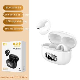 Ear-clip Real Wireless Digital Display Stereo Charging Warehouse Bluetooth Headset (Option: Neutral Boxed T21 White)